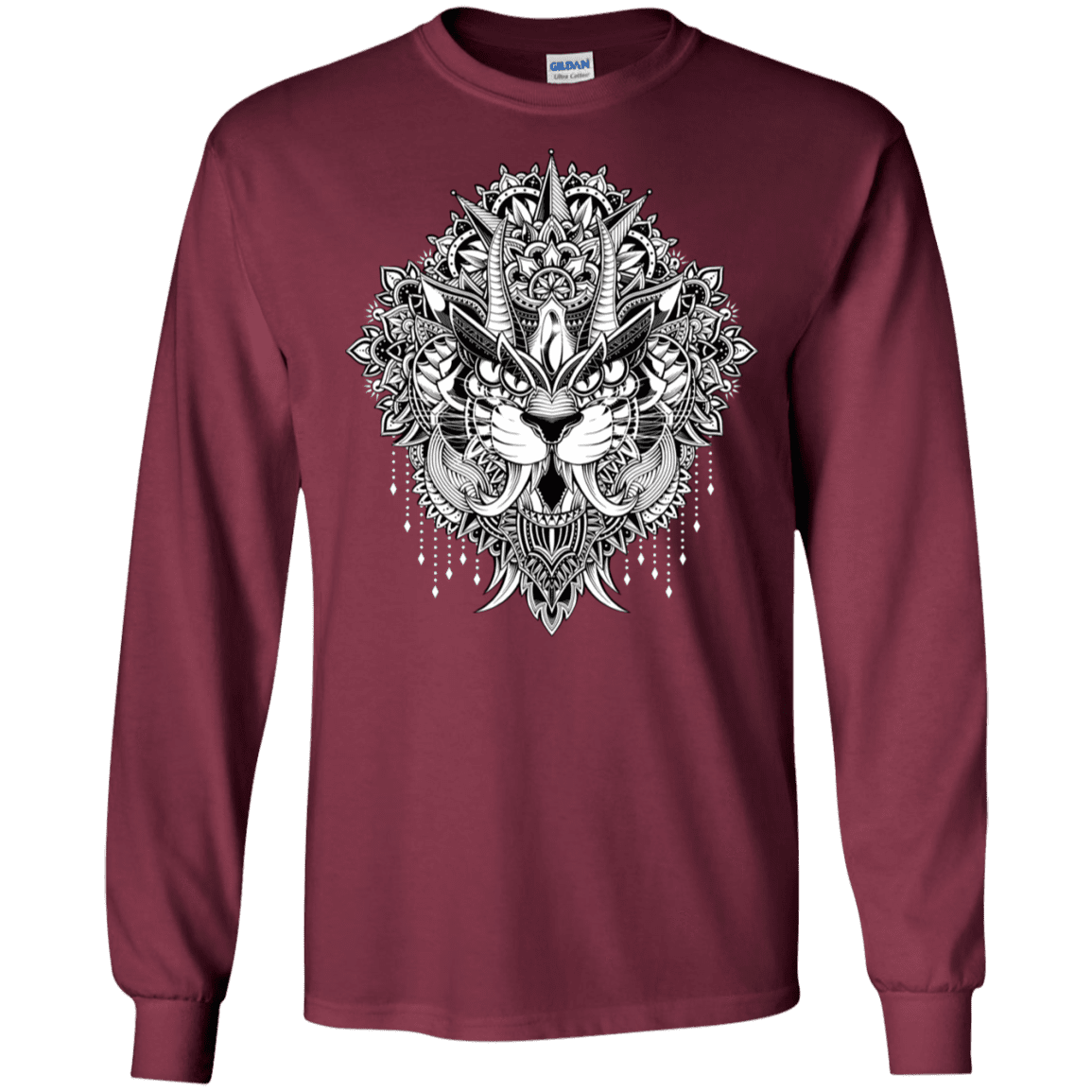 T-Shirts Maroon / S Tiger Mandala Men's Long Sleeve T-Shirt