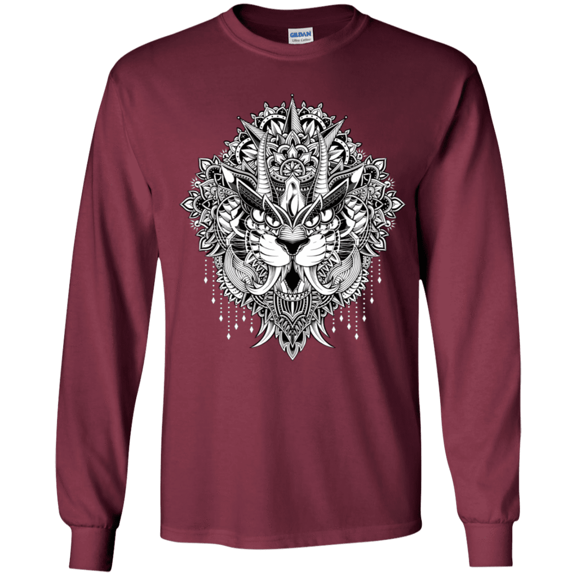 T-Shirts Maroon / YS Tiger Mandala Youth Long Sleeve T-Shirt