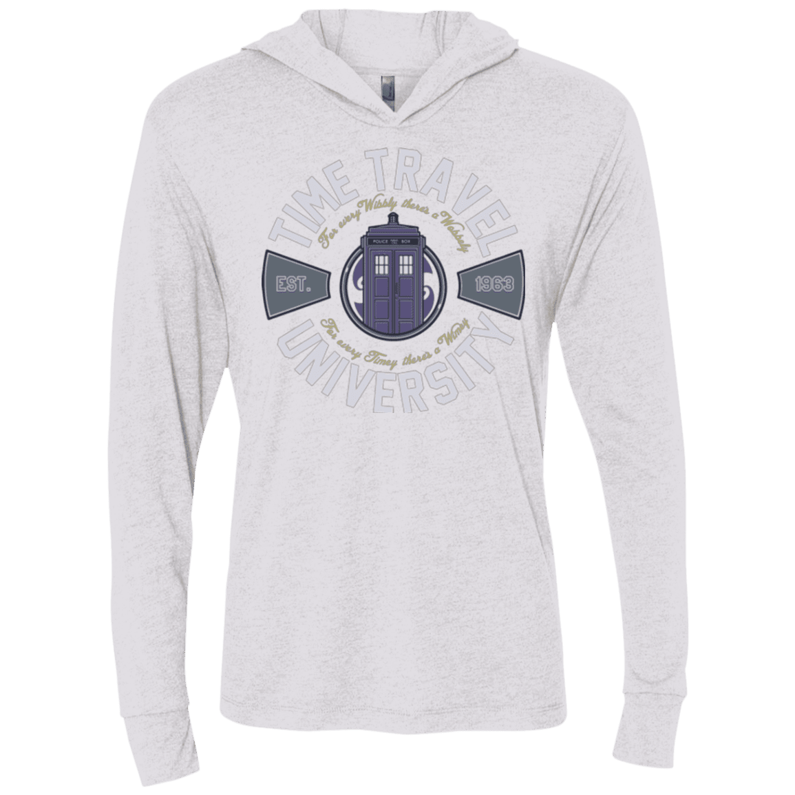 T-Shirts Heather White / X-Small Time Travel University Triblend Long Sleeve Hoodie Tee