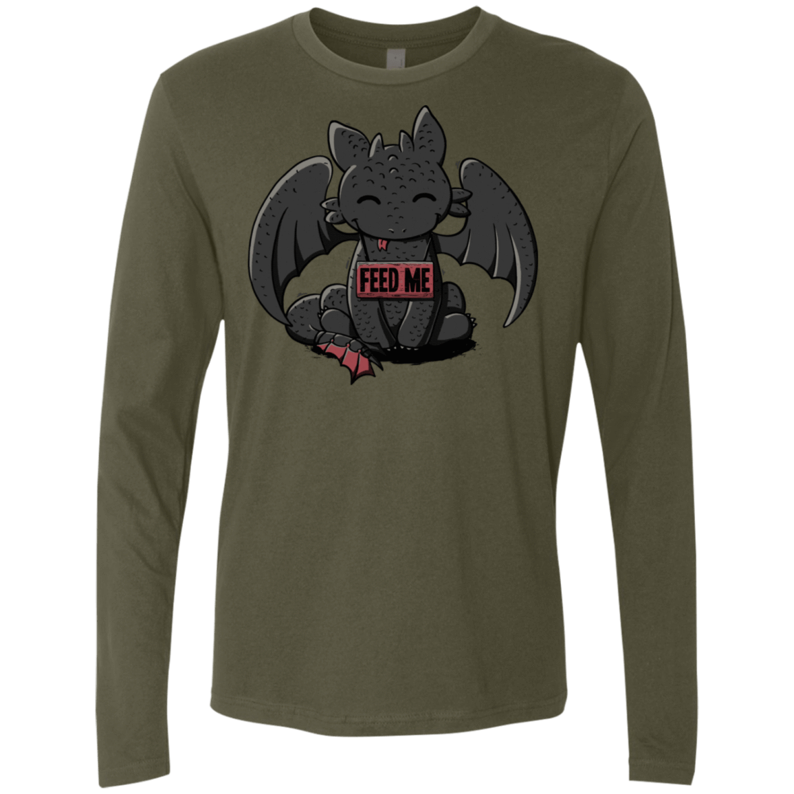 T-Shirts Military Green / S Toothless Feed Me Men's Premium Long Sleeve