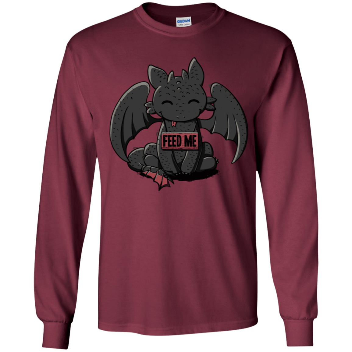 T-Shirts Maroon / YS Toothless Feed Me Youth Long Sleeve T-Shirt