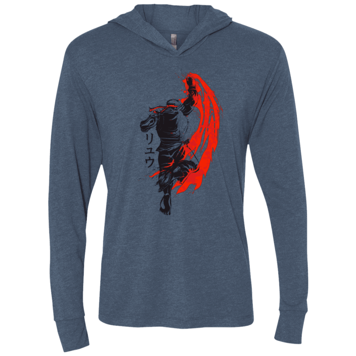 T-Shirts Indigo / X-Small Traditional Fighter Triblend Long Sleeve Hoodie Tee