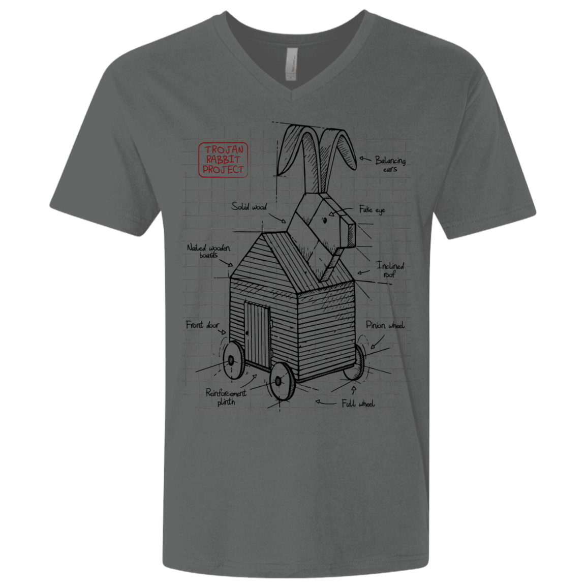 T-Shirts Heavy Metal / X-Small Trojan Rabbit Plan Men's Premium V-Neck