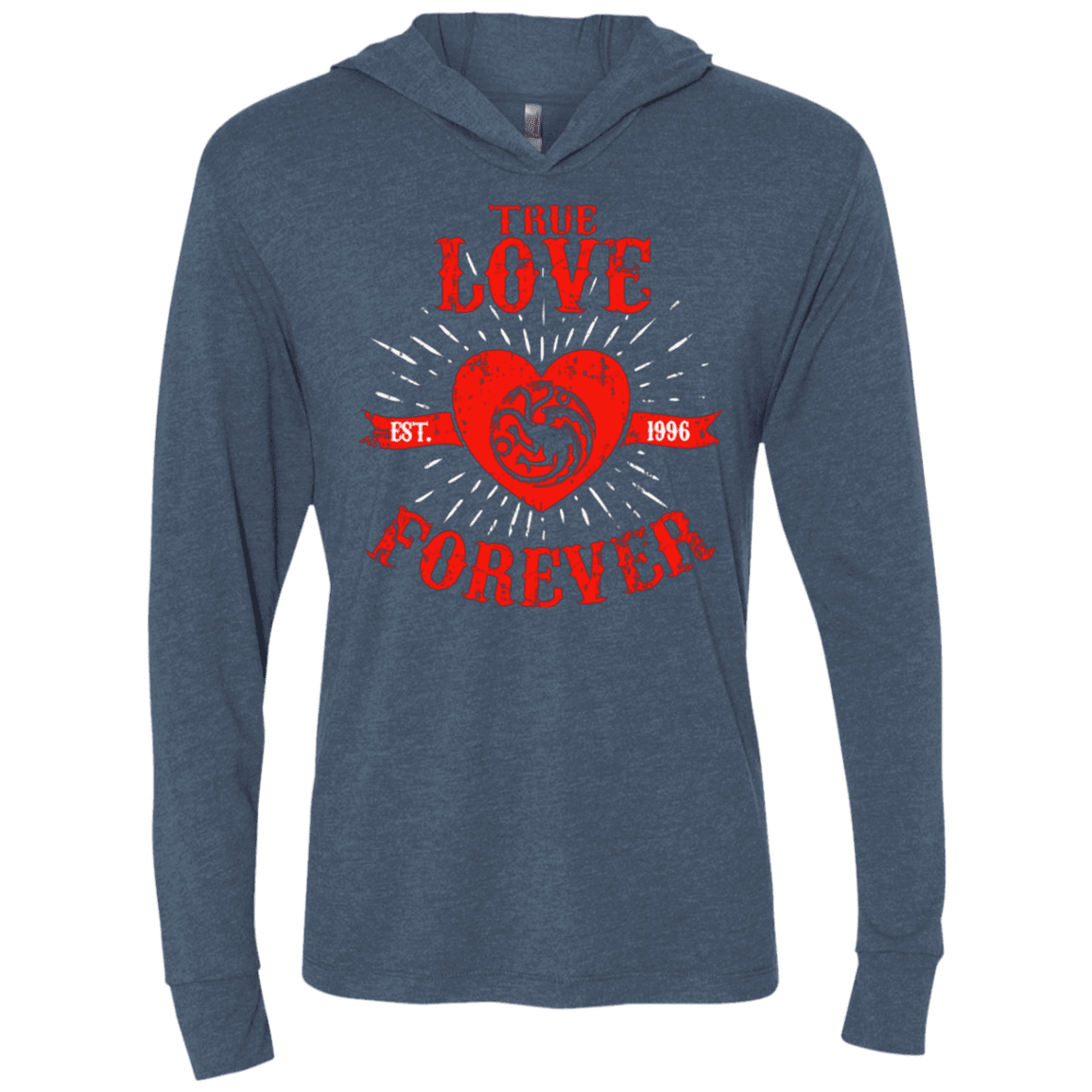 T-Shirts Indigo / X-Small True Love Forever Dragon Triblend Long Sleeve Hoodie Tee