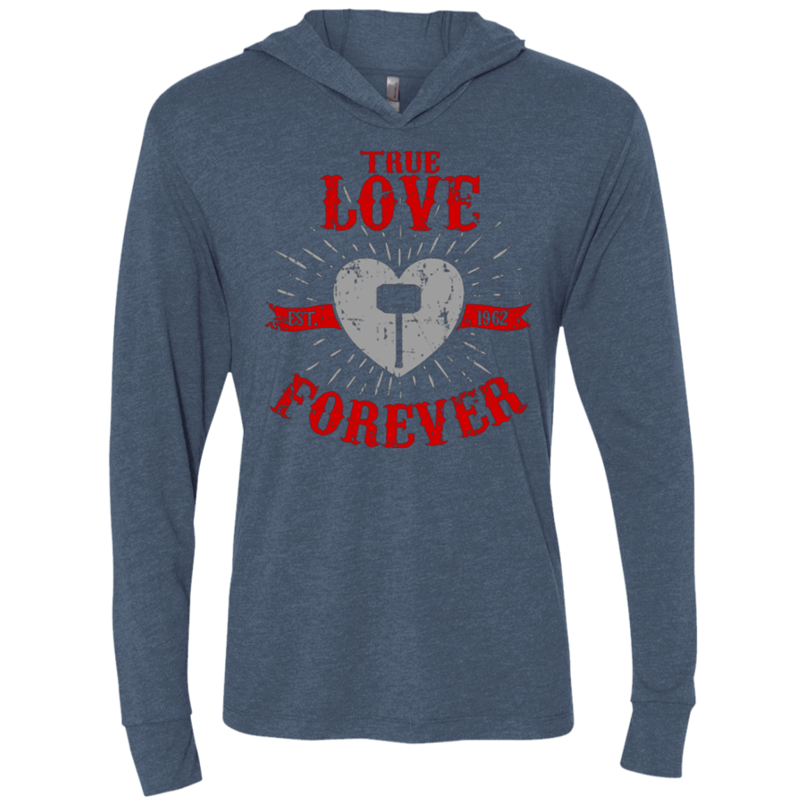 T-Shirts Indigo / X-Small True Love Forever God Thunder Triblend Long Sleeve Hoodie Tee