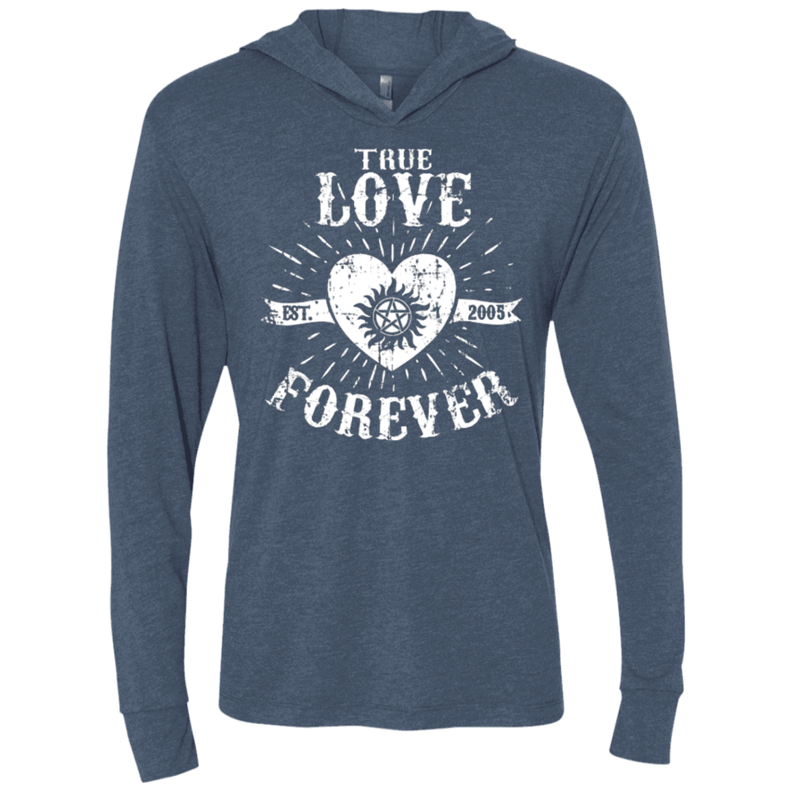 T-Shirts Indigo / X-Small True Love Forever Supernatural Triblend Long Sleeve Hoodie Tee