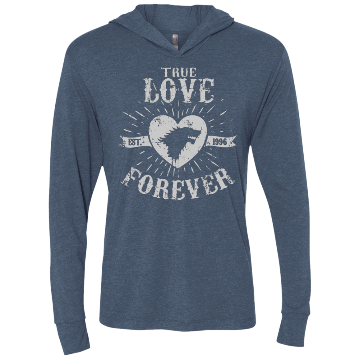 T-Shirts Indigo / X-Small True Love Forever Wolf Triblend Long Sleeve Hoodie Tee