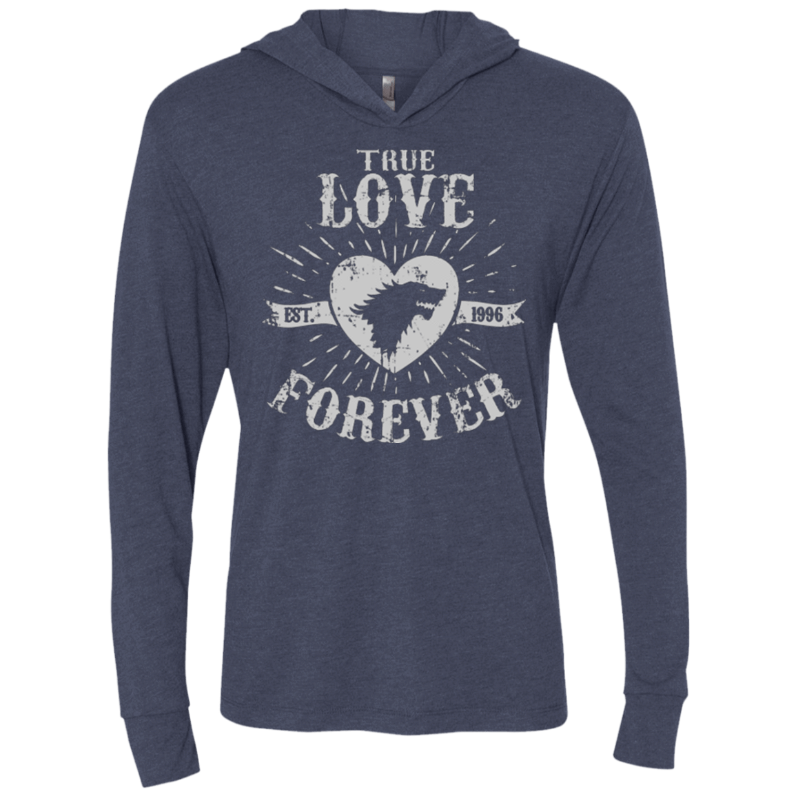 T-Shirts Vintage Navy / X-Small True Love Forever Wolf Triblend Long Sleeve Hoodie Tee