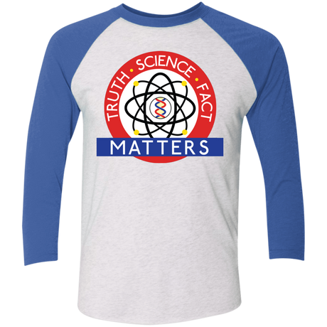 T-Shirts Heather White/Vintage Royal / X-Small Truth Science Fact Men's Triblend 3/4 Sleeve