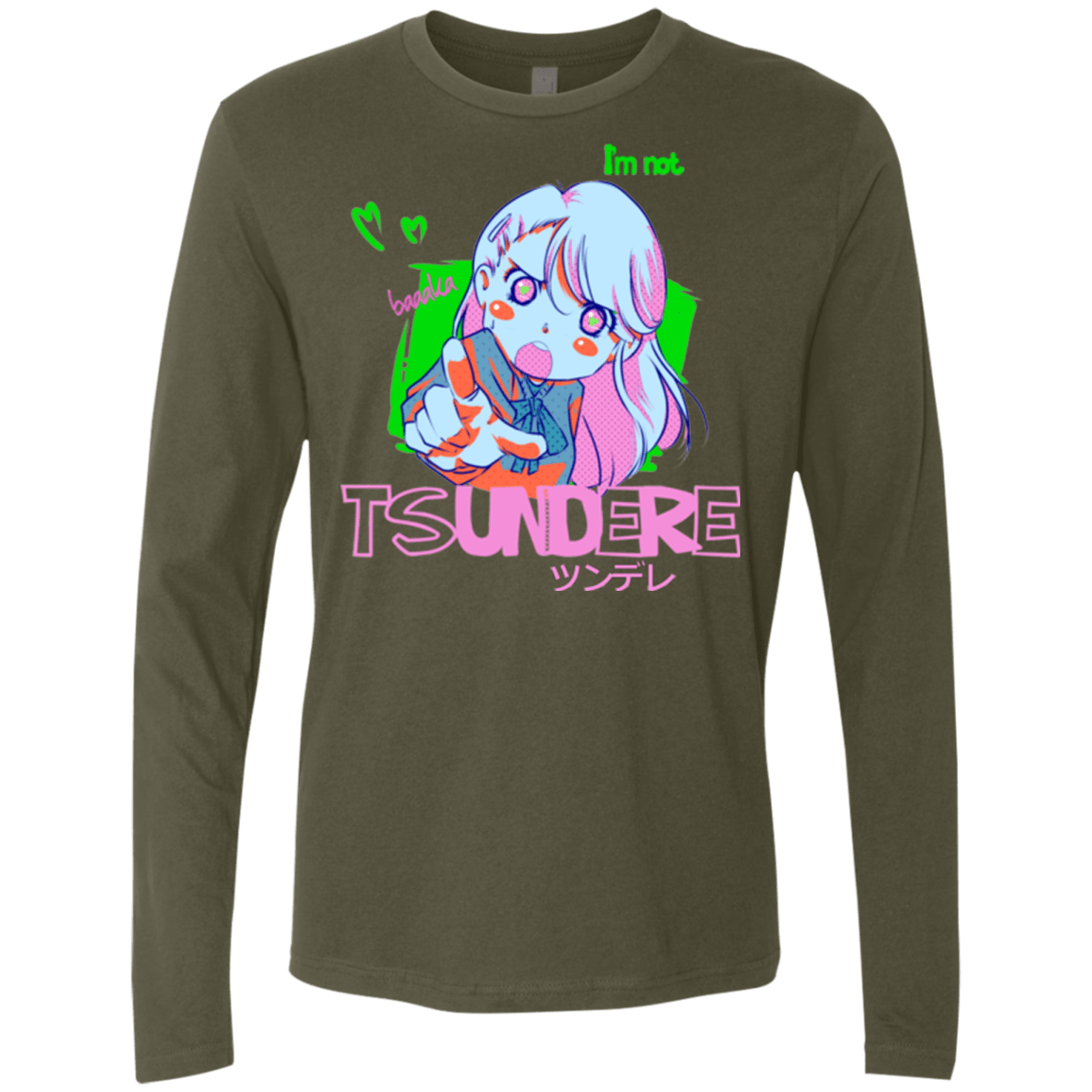 T-Shirts Military Green / Small Tsundere Men's Premium Long Sleeve