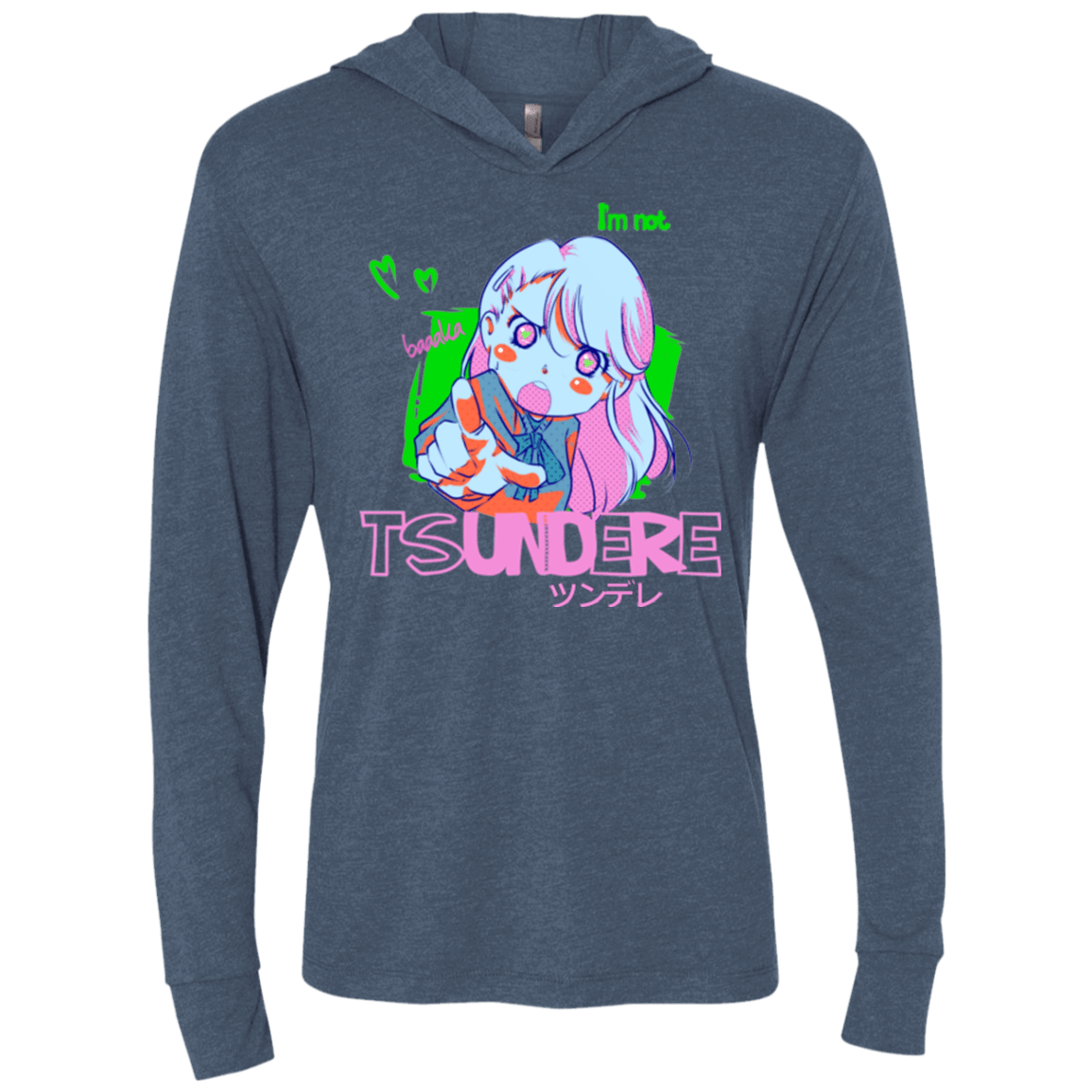 T-Shirts Indigo / X-Small Tsundere Triblend Long Sleeve Hoodie Tee