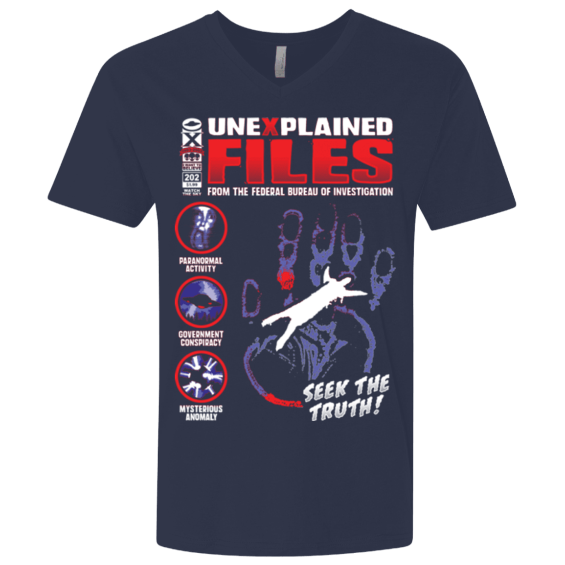 T-Shirts Midnight Navy / X-Small Unexplained Files Men's Premium V-Neck