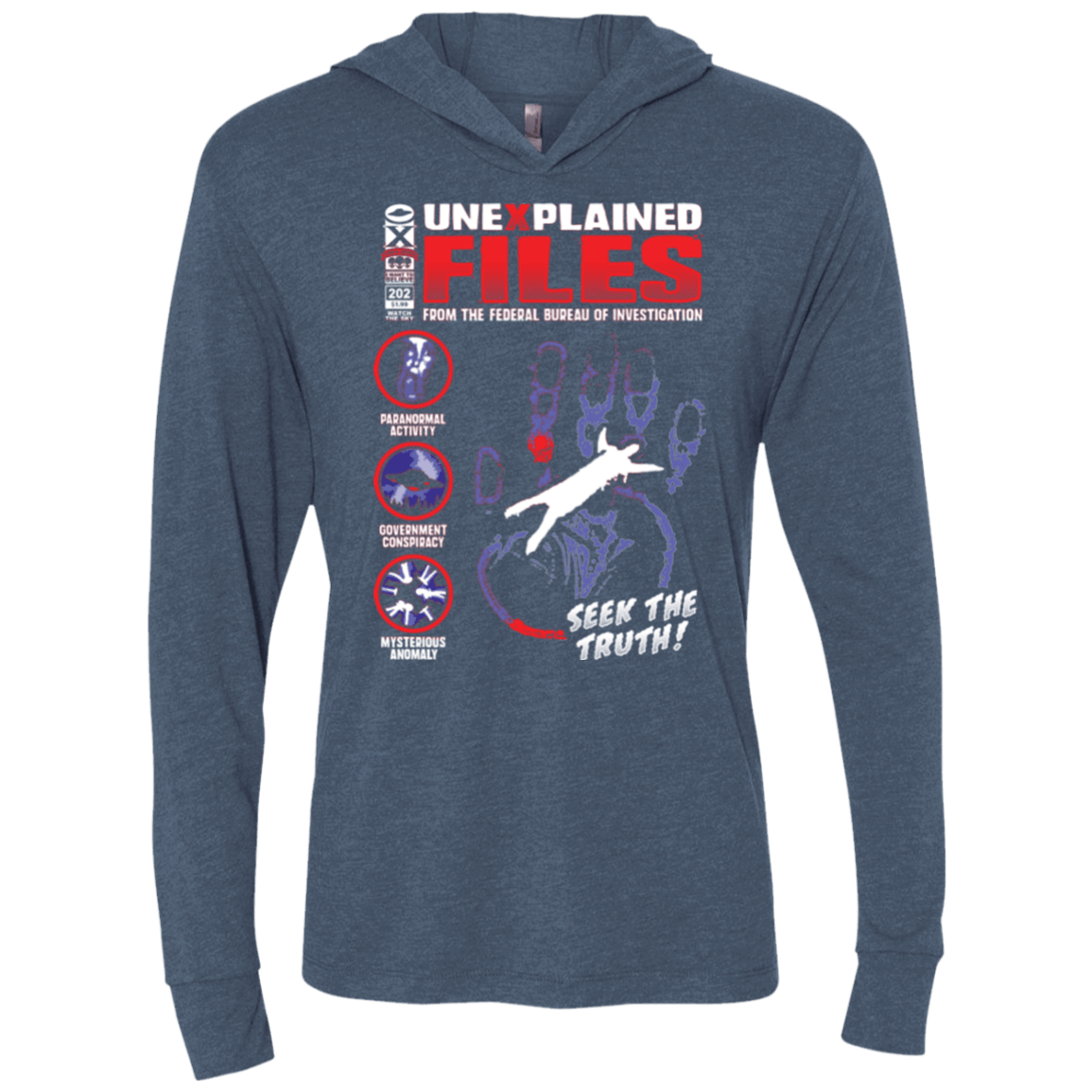 T-Shirts Indigo / X-Small Unexplained Files Triblend Long Sleeve Hoodie Tee