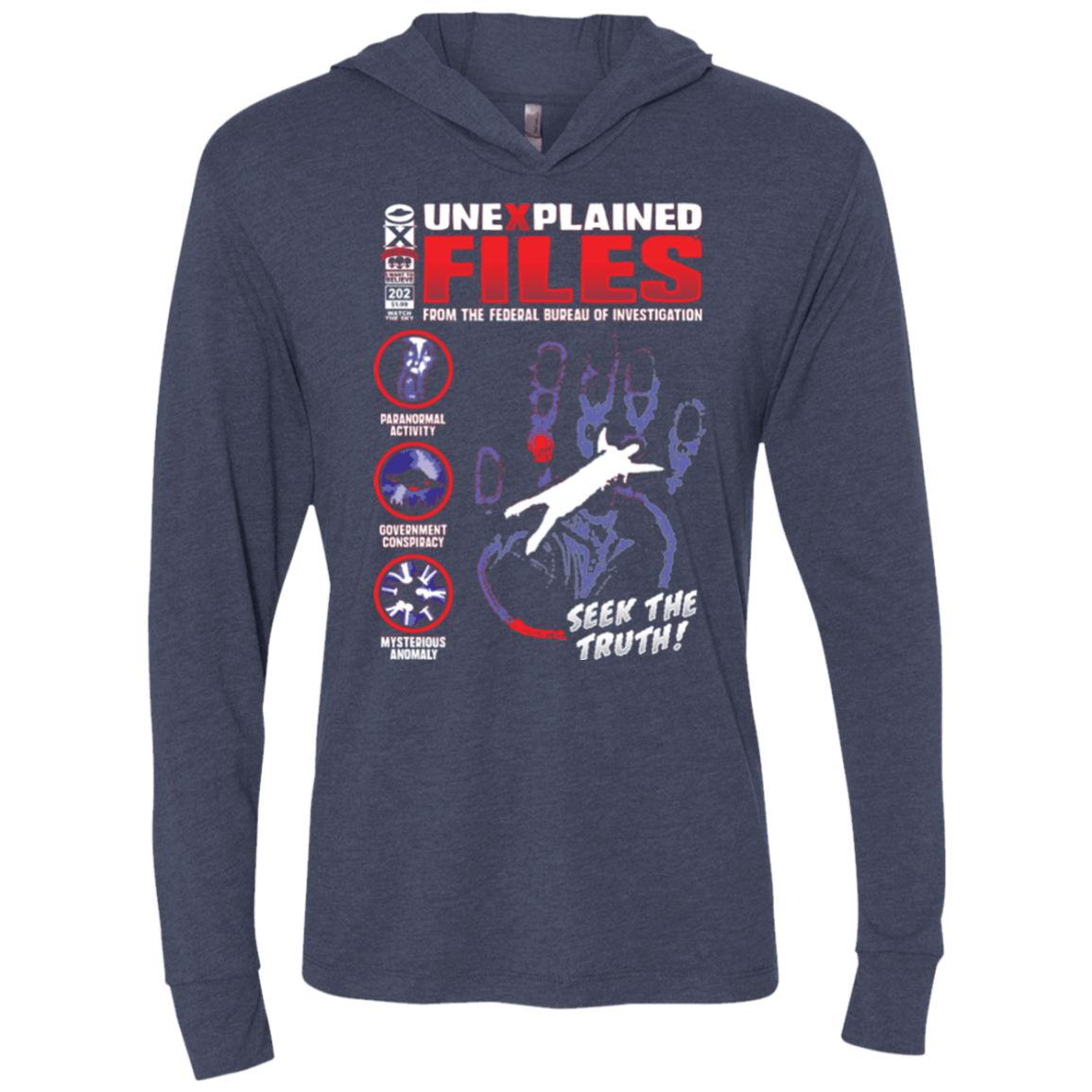 T-Shirts Vintage Navy / X-Small Unexplained Files Triblend Long Sleeve Hoodie Tee