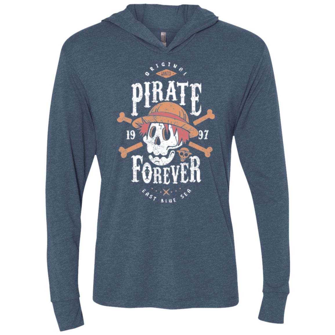 T-Shirts Indigo / X-Small Wanted Pirate Forever Triblend Long Sleeve Hoodie Tee