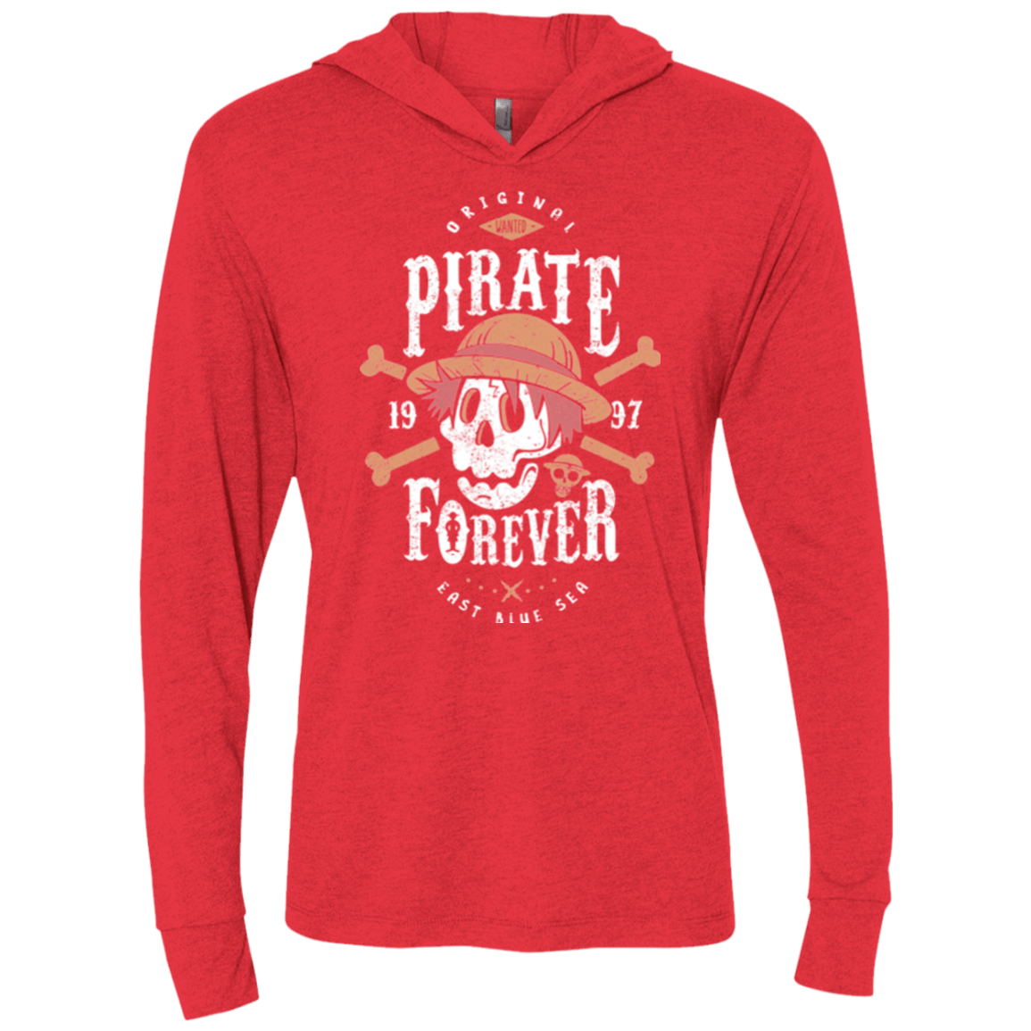 T-Shirts Vintage Red / X-Small Wanted Pirate Forever Triblend Long Sleeve Hoodie Tee