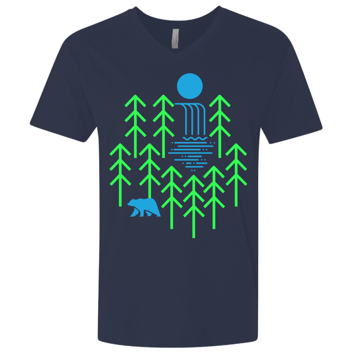 T-Shirts Midnight Navy / X-Small Waterfall Lake Men's Premium V-Neck