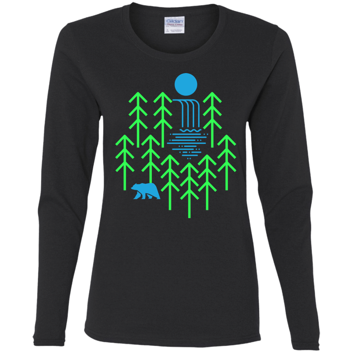 T-Shirts Black / S Waterfall Lake Women's Long Sleeve T-Shirt