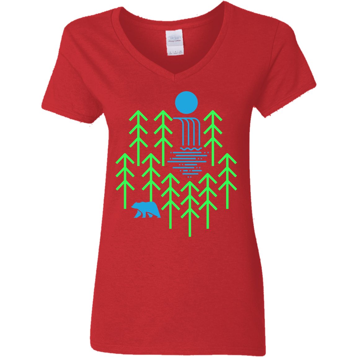 T-Shirts Red / S Waterfall Lake Women's V-Neck T-Shirt