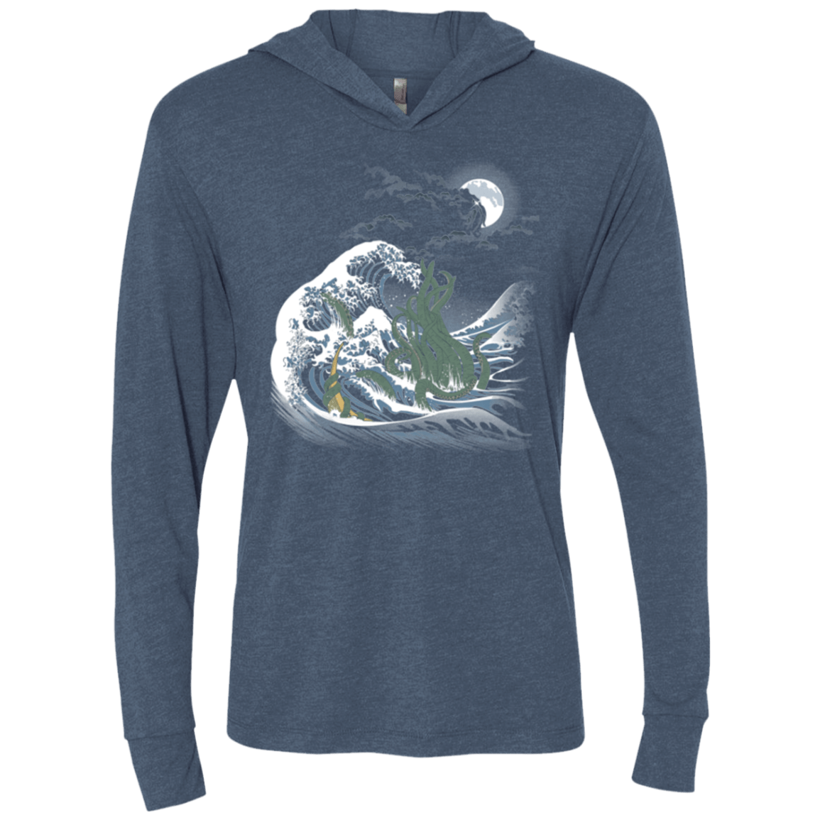 T-Shirts Indigo / X-Small Wave Of R'lyeh Triblend Long Sleeve Hoodie Tee