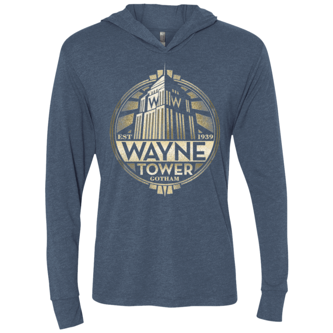 T-Shirts Indigo / X-Small Wayne Tower Triblend Long Sleeve Hoodie Tee