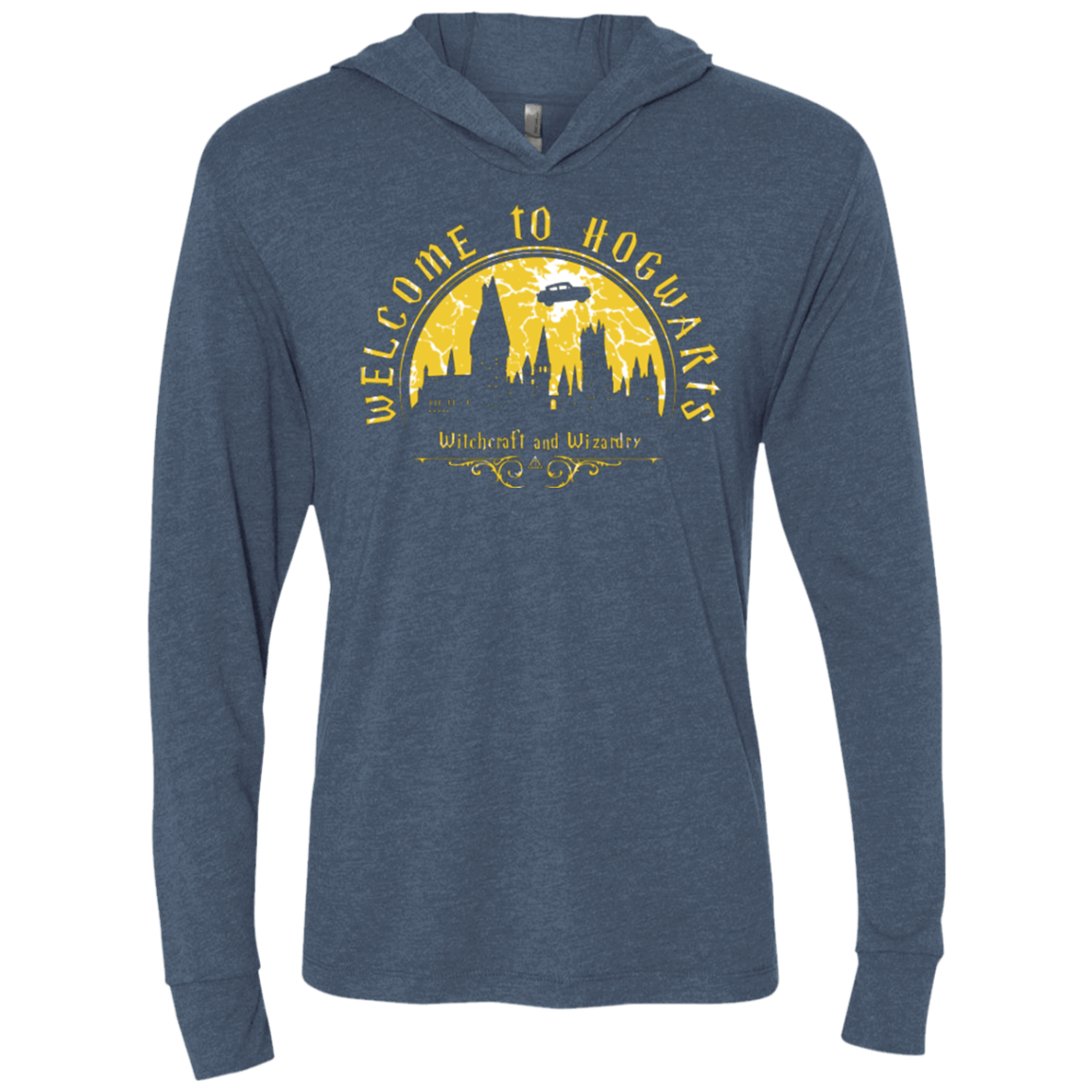 T-Shirts Indigo / X-Small Welcome to Hogwarts Triblend Long Sleeve Hoodie Tee