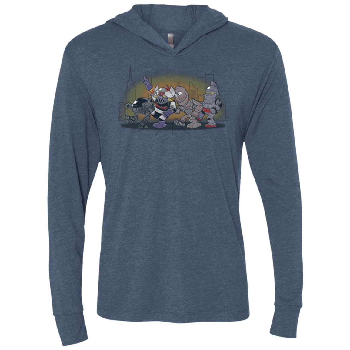 T-Shirts Indigo / X-Small Where The Big Robots are Triblend Long Sleeve Hoodie Tee