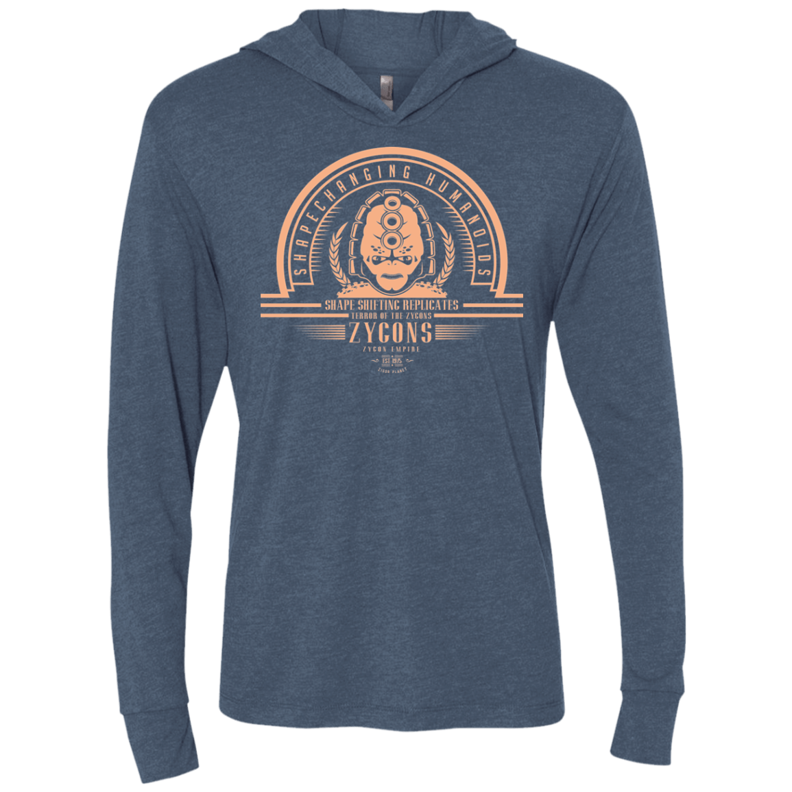 T-Shirts Indigo / X-Small Who Villains Zygons Triblend Long Sleeve Hoodie Tee