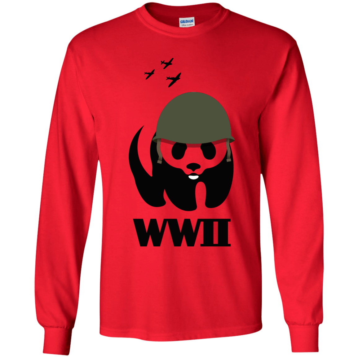 T-Shirts Red / YS WWII Panda Youth Long Sleeve T-Shirt