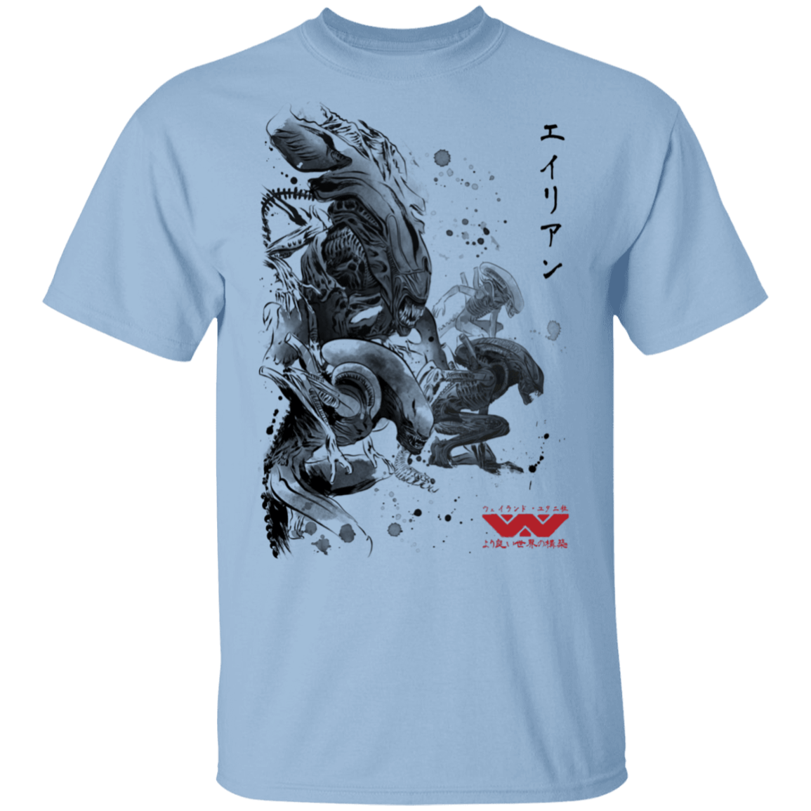 T-Shirts Light Blue / S Xenomorphs Invasion sumi-e T-Shirt