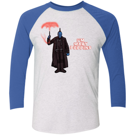 T-Shirts Heather White/Vintage Royal / X-Small Yondu Poppins Men's Triblend 3/4 Sleeve
