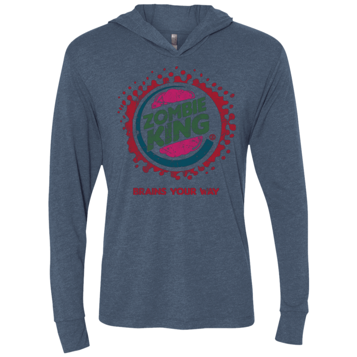 T-Shirts Indigo / X-Small Zombie King Triblend Long Sleeve Hoodie Tee