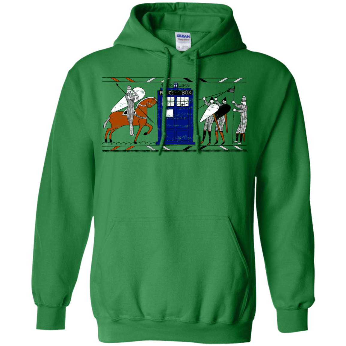 Sweatshirts Irish Green / S Nocens Lupus Tardis in the Bayeux Tapestry Pullover Hoodie