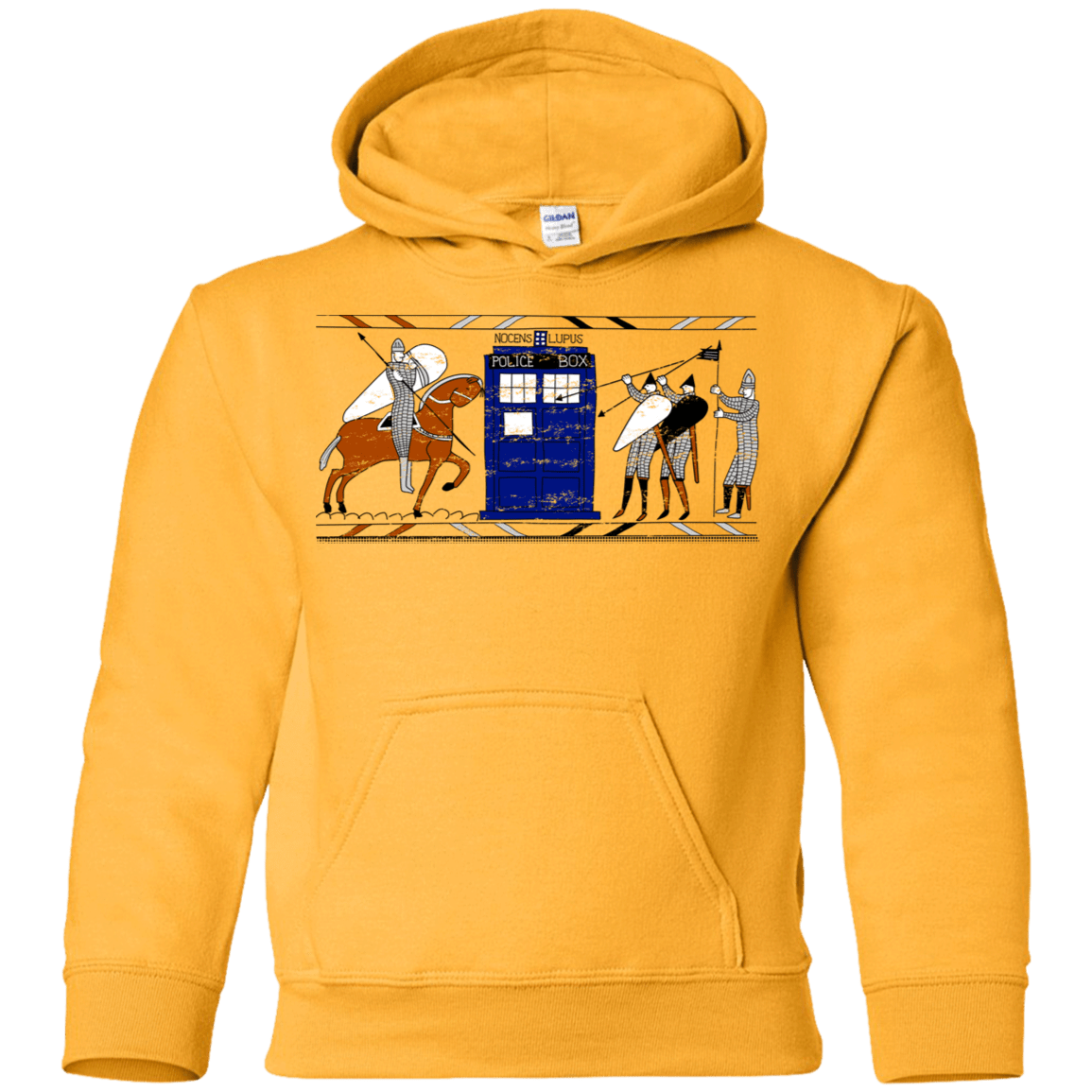 Sweatshirts Gold / YS Nocens Lupus Tardis in the Bayeux Tapestry Youth Hoodie