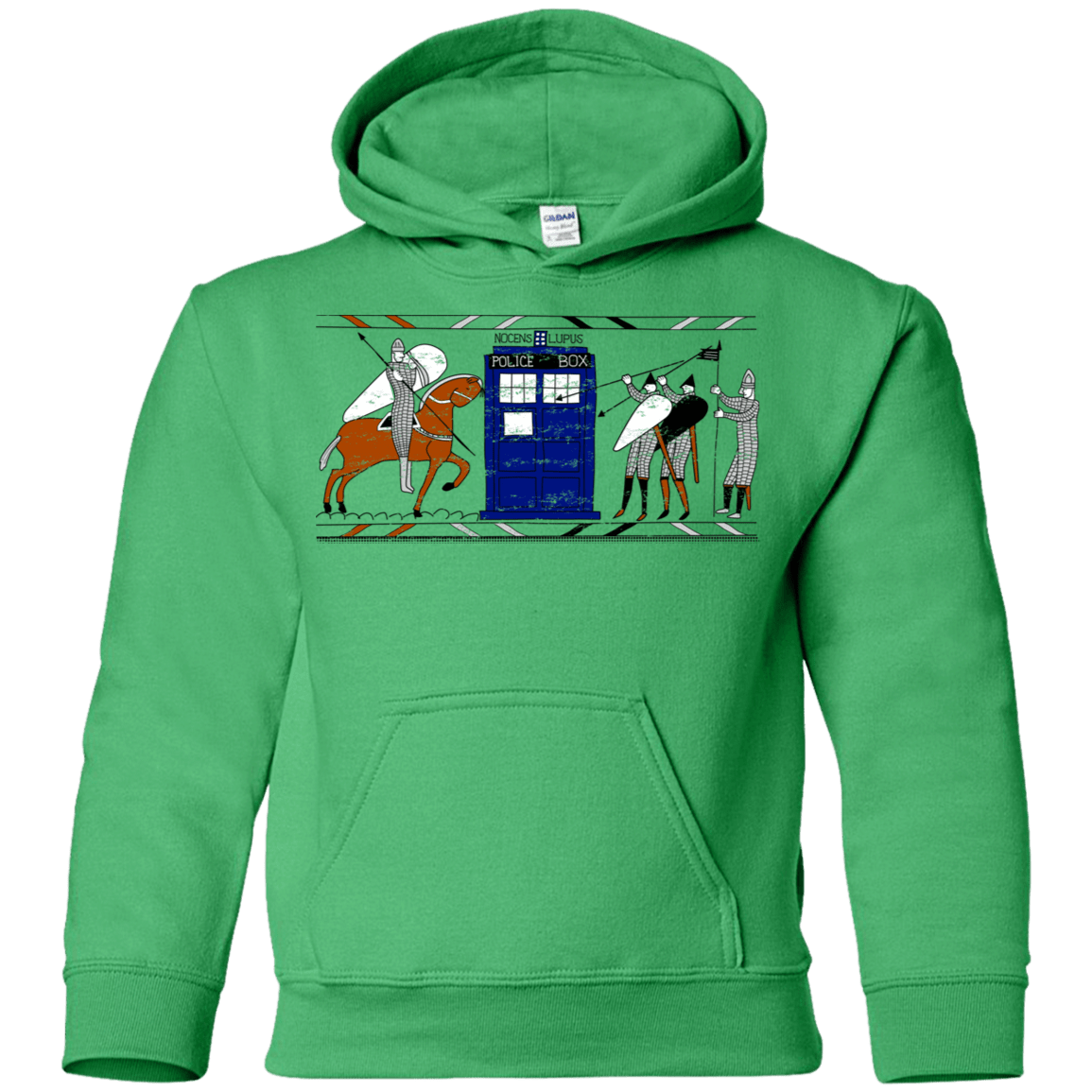 Sweatshirts Irish Green / YS Nocens Lupus Tardis in the Bayeux Tapestry Youth Hoodie