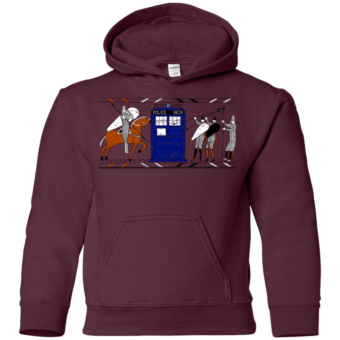 Sweatshirts Maroon / YS Nocens Lupus Tardis in the Bayeux Tapestry Youth Hoodie