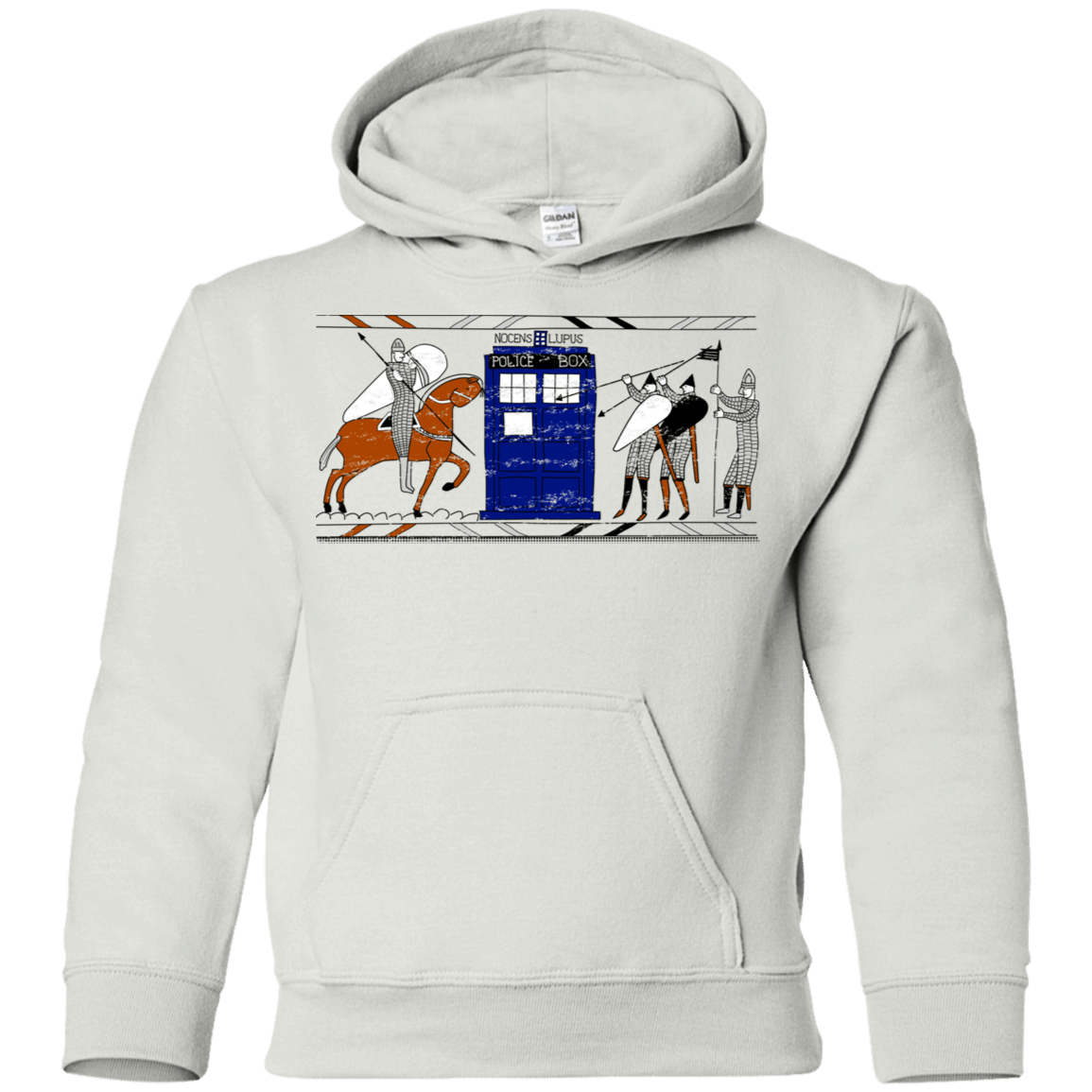 Sweatshirts White / YS Nocens Lupus Tardis in the Bayeux Tapestry Youth Hoodie