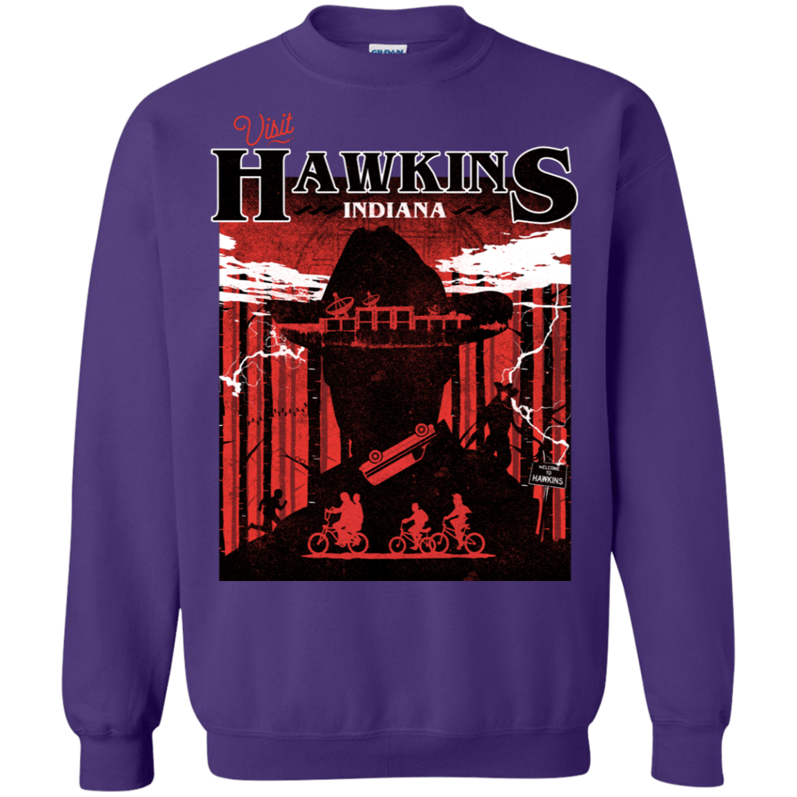 Sweatshirts Purple / S Visit Hawkins Crewneck Sweatshirt