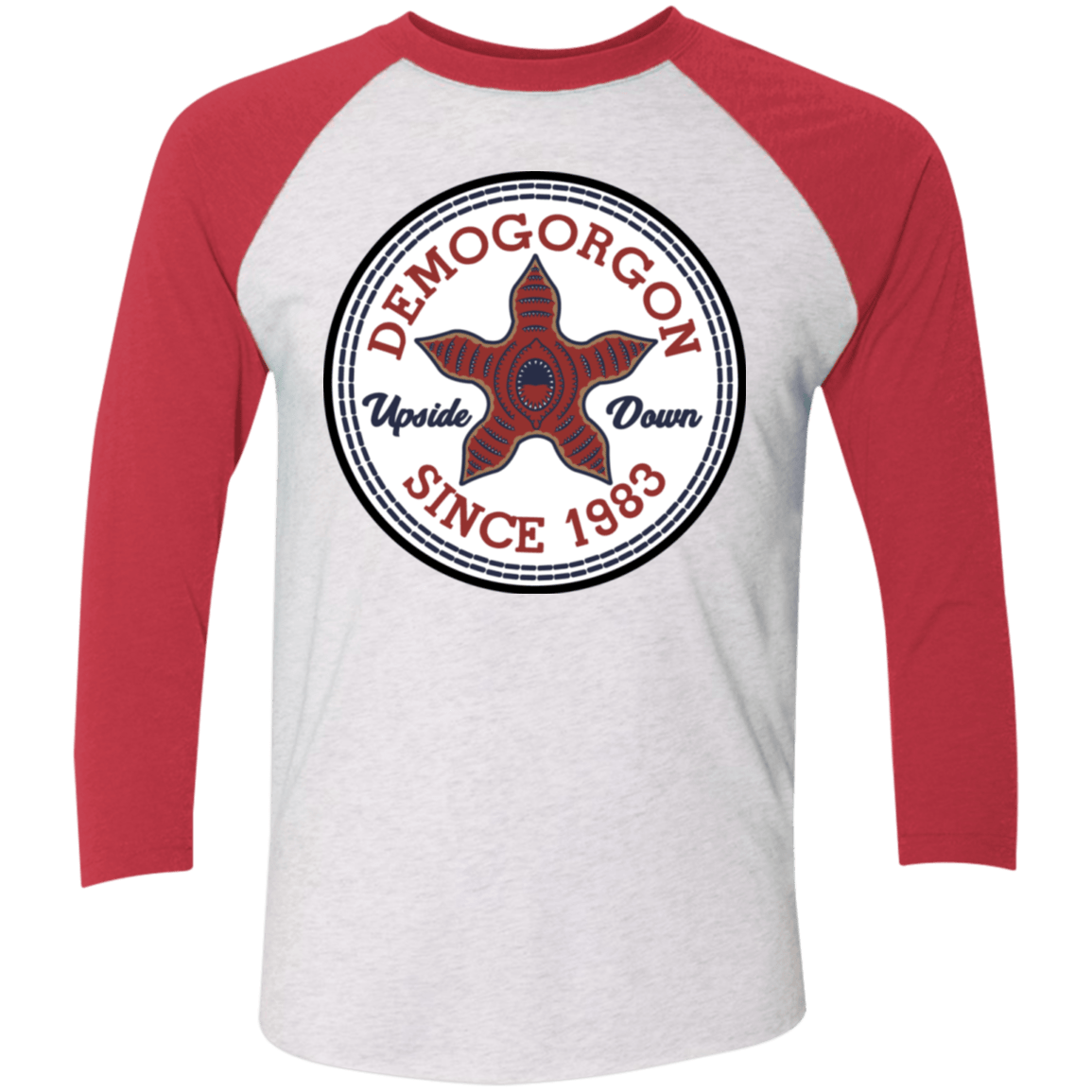 T-Shirts Heather White/Vintage Red / X-Small Demogorgon Men's Triblend 3/4 Sleeve
