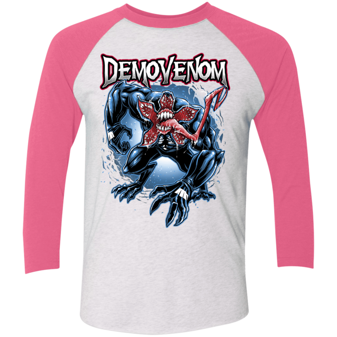 T-Shirts Heather White/Vintage Pink / X-Small Demovenom Men's Triblend 3/4 Sleeve