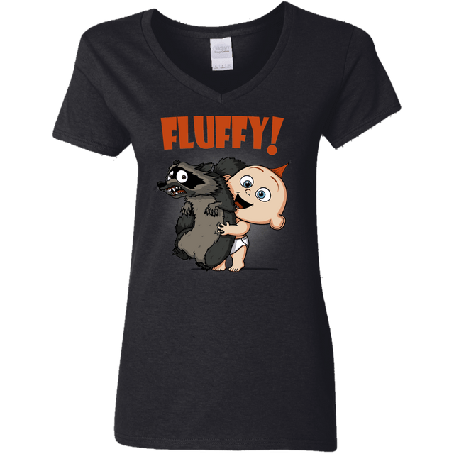 T-Shirts Black / S Fluffy Raccoon Women's V-Neck T-Shirt