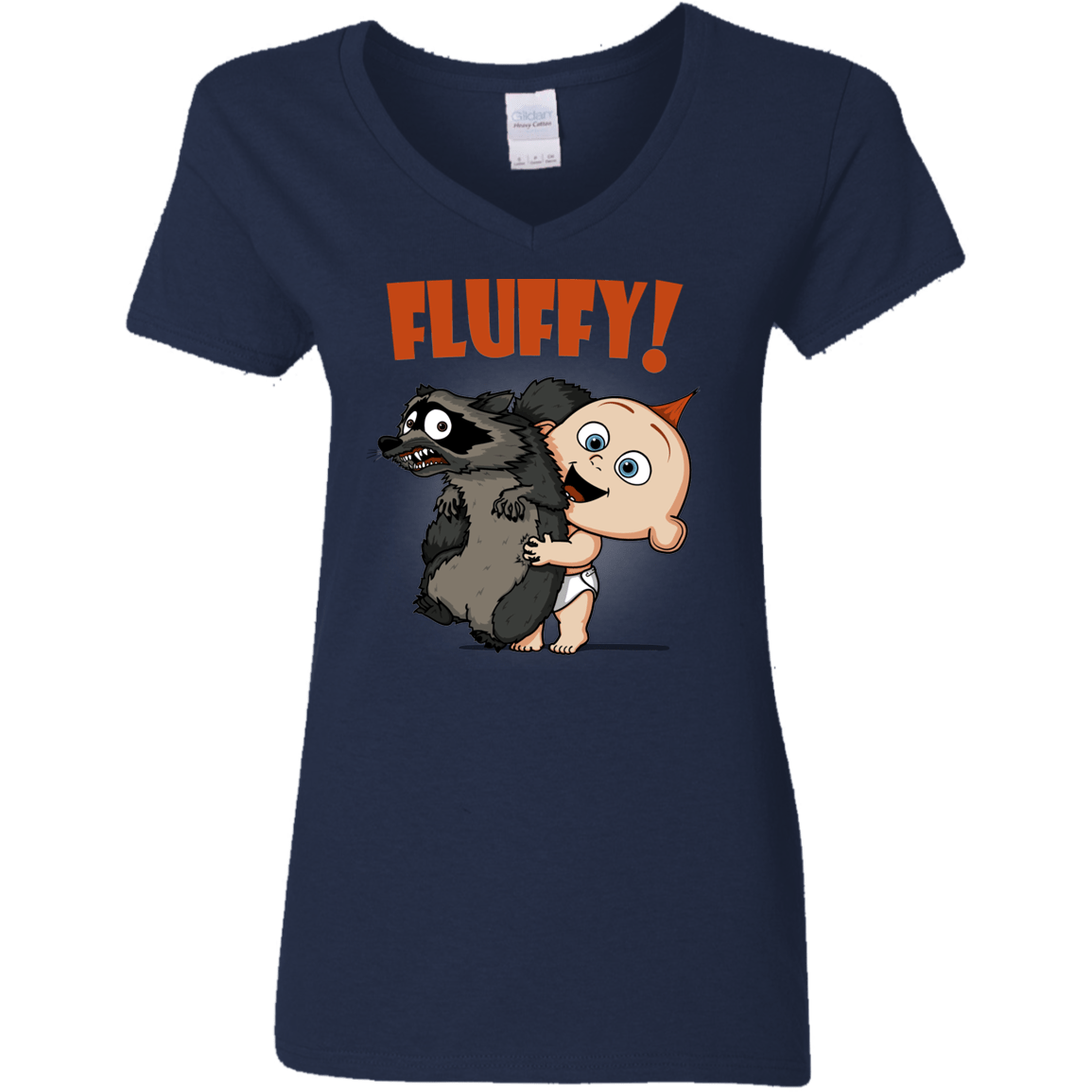 T-Shirts Navy / S Fluffy Raccoon Women's V-Neck T-Shirt