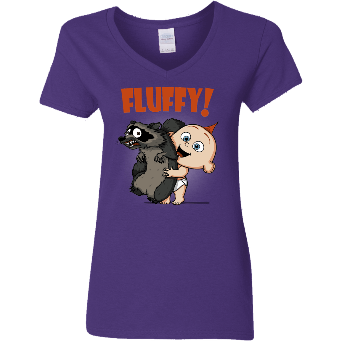 T-Shirts Purple / S Fluffy Raccoon Women's V-Neck T-Shirt