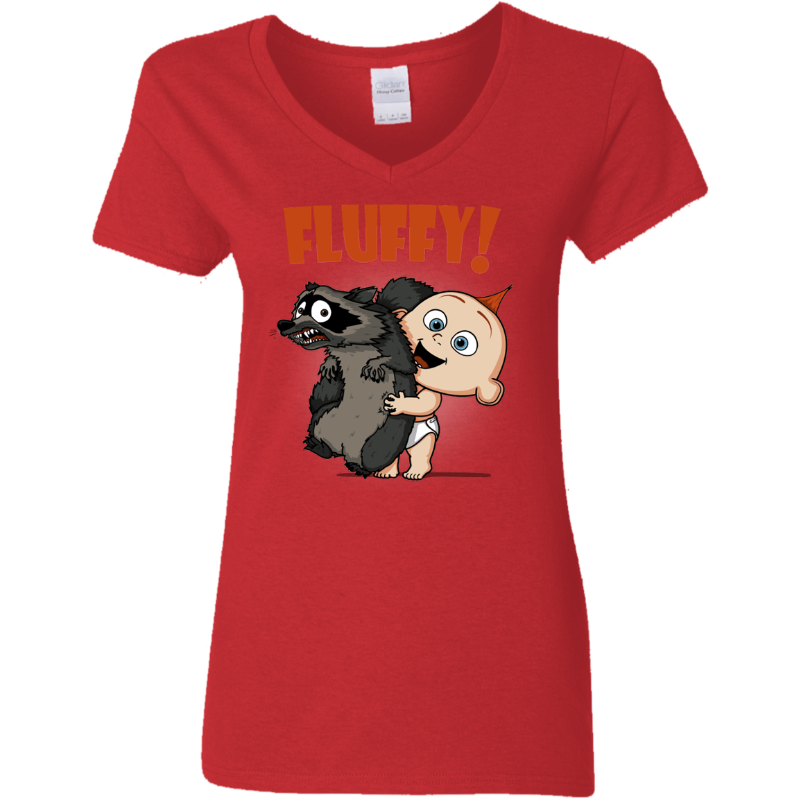 T-Shirts Red / S Fluffy Raccoon Women's V-Neck T-Shirt