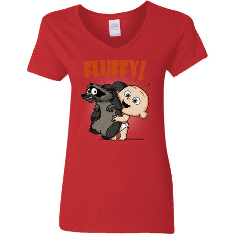 T-Shirts Red / S Fluffy Raccoon Women's V-Neck T-Shirt