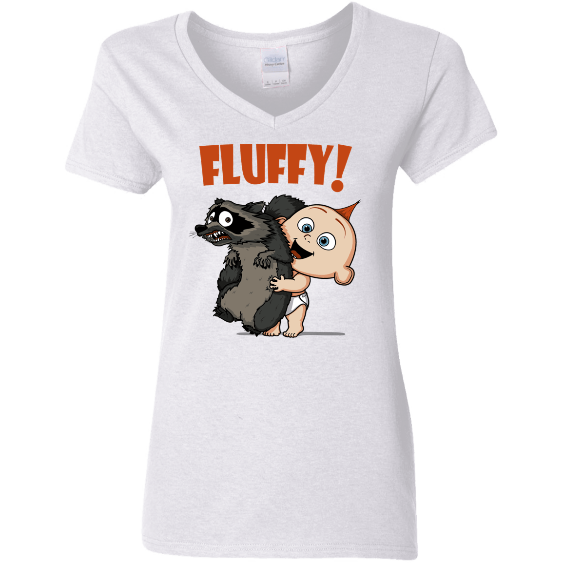 T-Shirts White / S Fluffy Raccoon Women's V-Neck T-Shirt