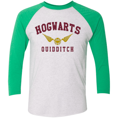 T-Shirts Heather White/Envy / X-Small Hogwarts Quidditch Triblend 3/4 Sleeve