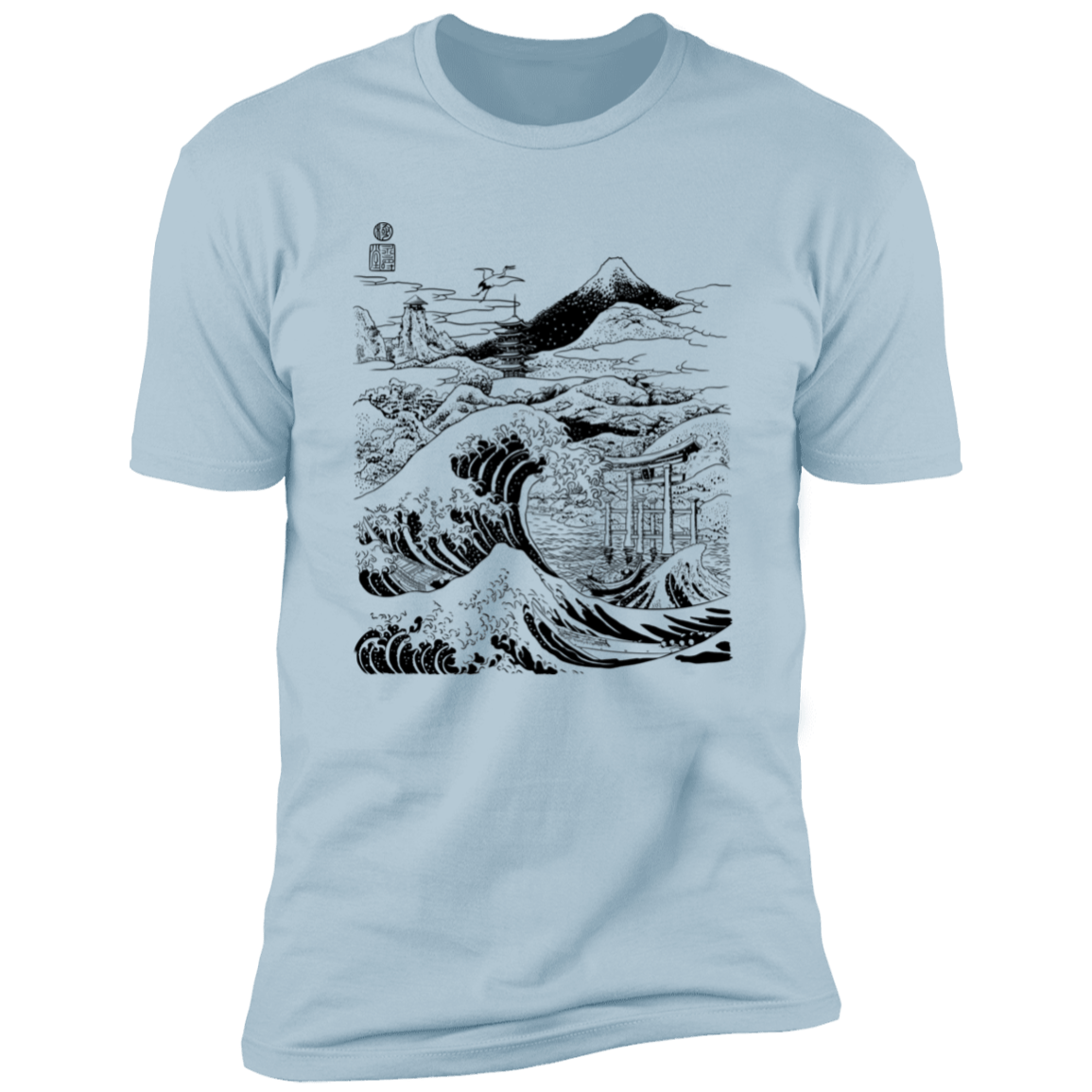 T-Shirts Light Blue / S Hokusai Paisaje Ink Men's Premium T-Shirt