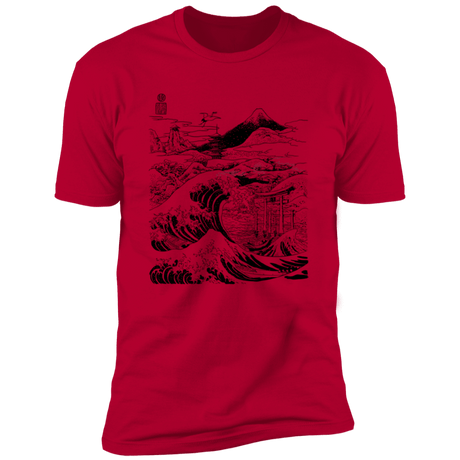 T-Shirts Red / S Hokusai Paisaje Ink Men's Premium T-Shirt