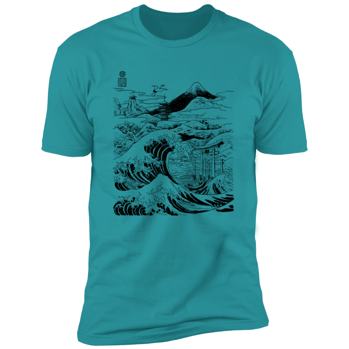 T-Shirts Tahiti Blue / S Hokusai Paisaje Ink Men's Premium T-Shirt